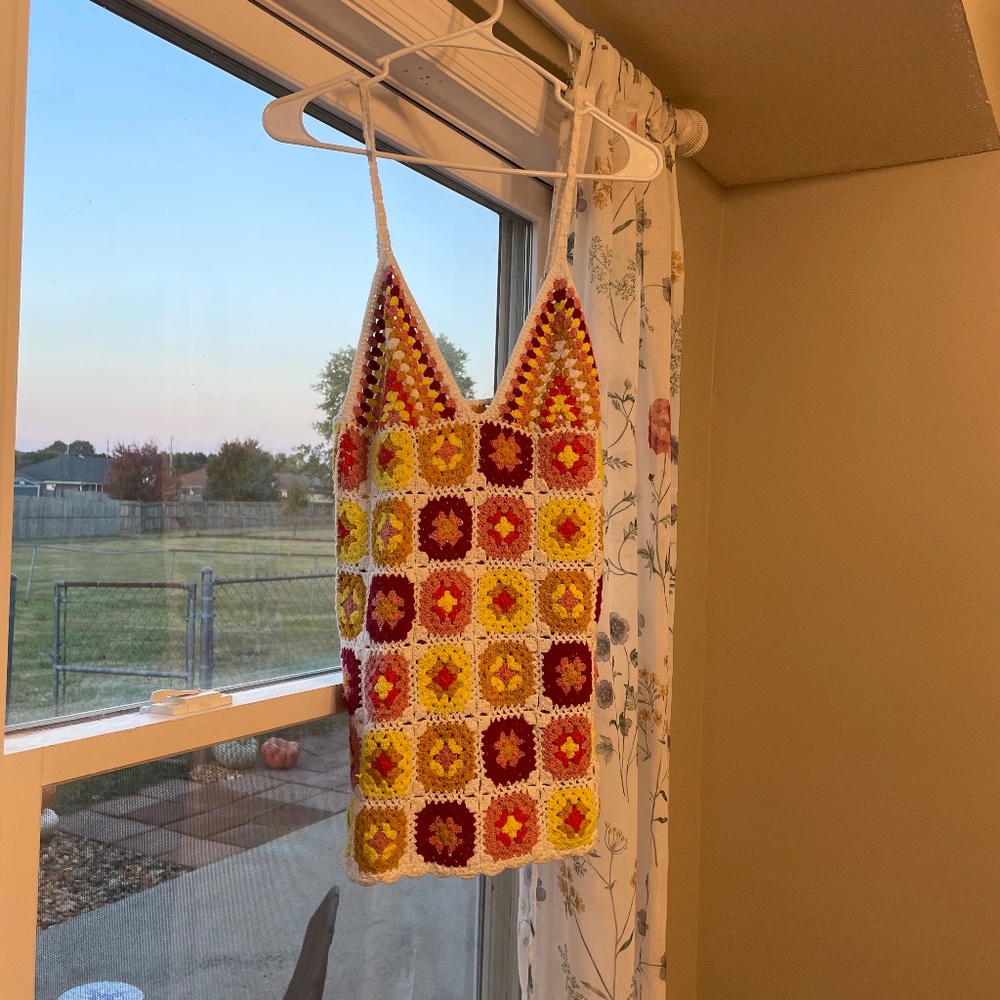 Handmade Granny Square Crochet strapless tank with adjustable straps - One Size